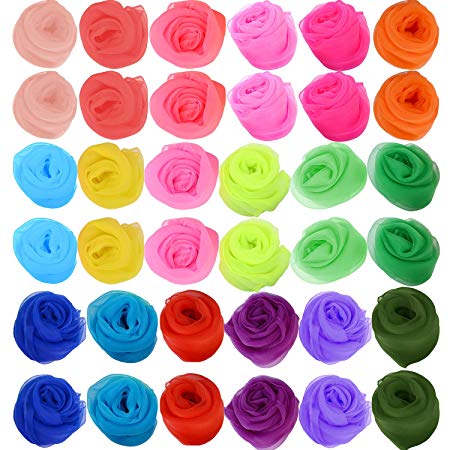 Zhanmai 36 Pieces Square Dance Scarves Juggling Scarf Props Magic Silky Scarves, 24 by 24 Inches, 18 Colors