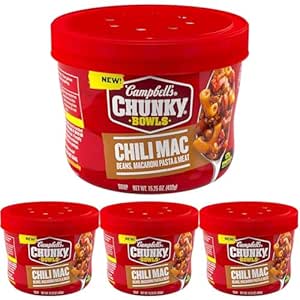 Campbell’s Chunky Soup, Chili Mac Soup, 15.25 oz Microwavable Bowl (Pack of 4)