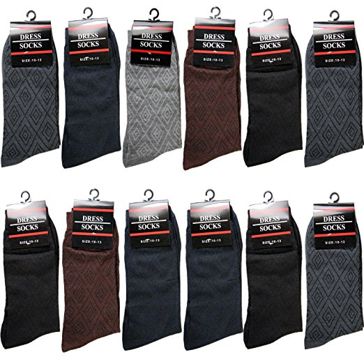 Men's Fashion Cotton Assorted 12 Pack Dress Socks Sock Size 10-13