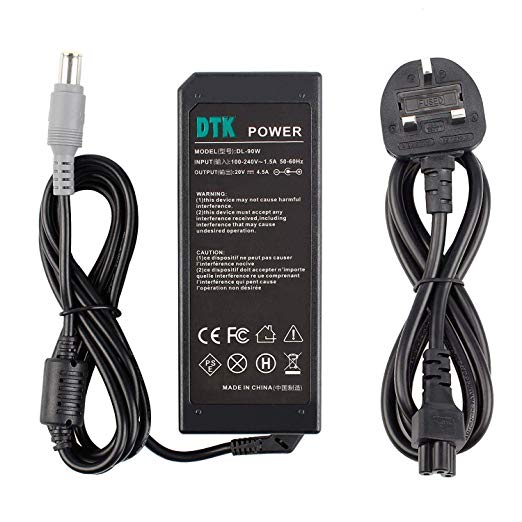 DTK Ac Adapter Laptop Computer Charger/Notebook Pc Supply Power source for Lenovo x200 x220 x300 t400 t410 t420 t430 t60 w530 e40 e50 L430 Output: 20V 4.5A 90W Power Cord Connector: 7.9mm x 5.5mm