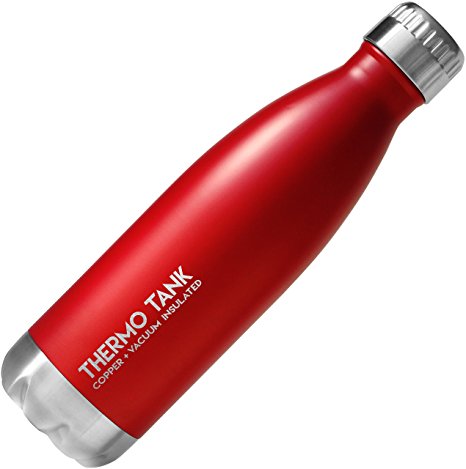 Thermo Tank Insulated Stainless Steel Water Bottle - Ice Cold 36 Hours! Vacuum   Copper Technology - 17 Ounce