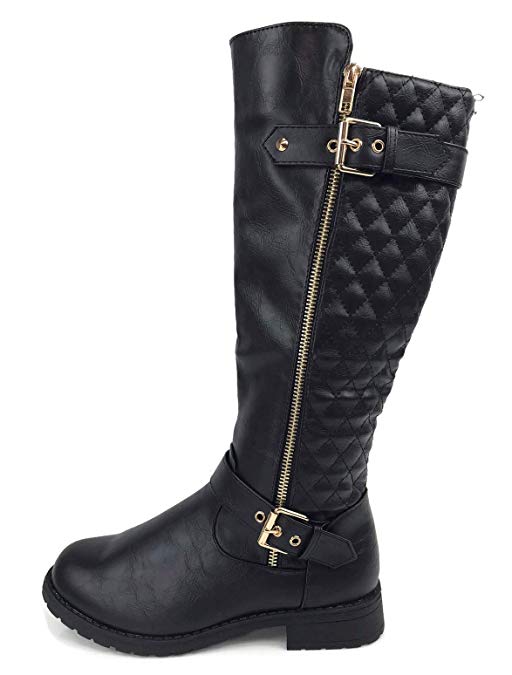 Wells Collection Womens Quilted Knee High Boots Soft Faux Suede Flat Heel with Side Zipper