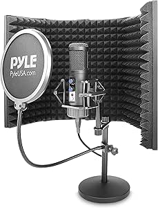 PyleUsa USB Compact Microphone Kit - Studio Desktop Cardioid Condenser Audio Mic with Stand, Cable, Pop Filter, and Isolation Shield for Gaming, Singing, Streaming, Podcasting, and YouTube