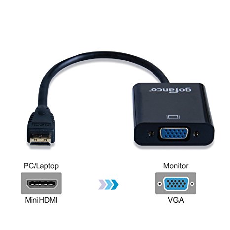 gofanco Active Mini HDMI to VGA Converter (Black) with Micro USB Power Cable for Mini HDMI-equipped Ultrabooks, notebooks, tablets, cameras and camcorders to connect to VGA displays