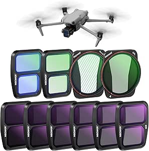 NEEWER ND & Effect Filter Set Compatible with DJI Air 3, 10 Pack Snap On HD ND8/ND16/ND32/ND64/ND128/ND256 Neutral Density/CPL Polarizing/Light Pollution Reduction/8x Star/Blue Streak Anamorphic