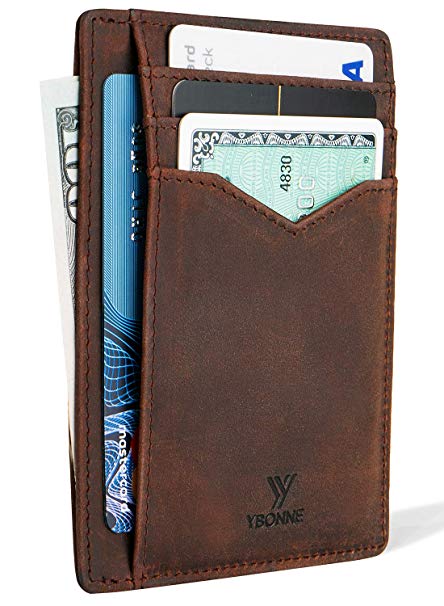 YBONNE New Minimalist Wallet Slim Front Pocket Card Holder RFID Blocking, Made of Finest Genuine Leather