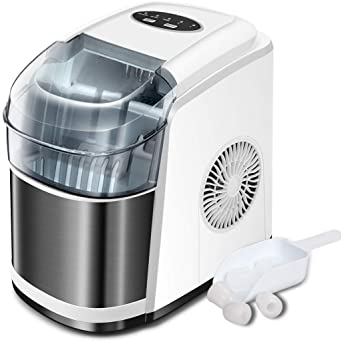 Cloud Mountain Portable Ice Maker Countertop 26 lbs Ice Making Machine Self Cleaning Ice Cube Maker Ready in 6 Minutes with Basket and Ice Scoop, White