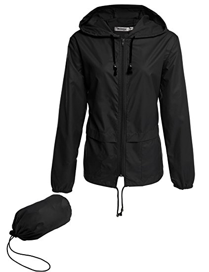Meaneor Womens Rainwear Active Outdoor Hooded Cycling Packable and Lightweight Jacket