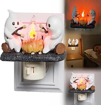 2024 Ghost Campfire Flickering Nightlight,3D LED Fake Fire Lamp,Halloween Flameless Candles,Spooky lights Candles Halloween Indoor Decoration Gifts,Halloween Christmas Home Decorations (Style A)