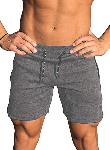 Ouber Men's Gym Workout Shorts Weightlifting Squatting Short Fitted Jogging Pants with Zipper Pocket