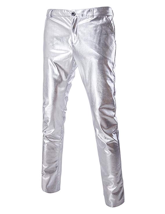 ZEROYAA Mens Night Club Metallic Gold Suit Pants/Straight Leg Trousers