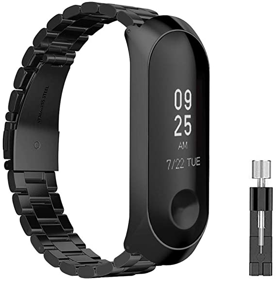 Ontube Stainless Steel Link Bracelet Strap Bands Compatible with Xiaomi Mi Band 4/3 Watch