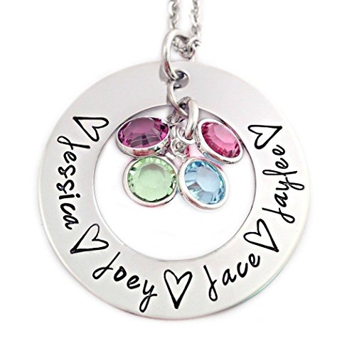 Circle Name and Birthstone Washer Necklace - Personalized Jewelry - 1379