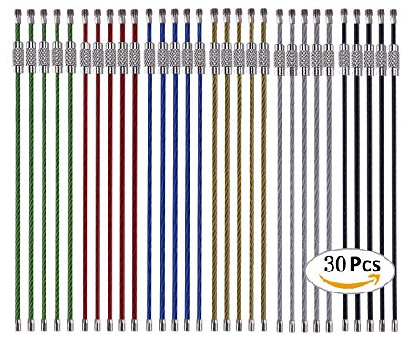 30pcs Wire Keychains, Multicolor Steel Wire Keychain, 6 Inches Cable Loops Stainless Steel Gear for Hanging Luggage Tag, Keyrings and ID Tag Keepers (colorful)