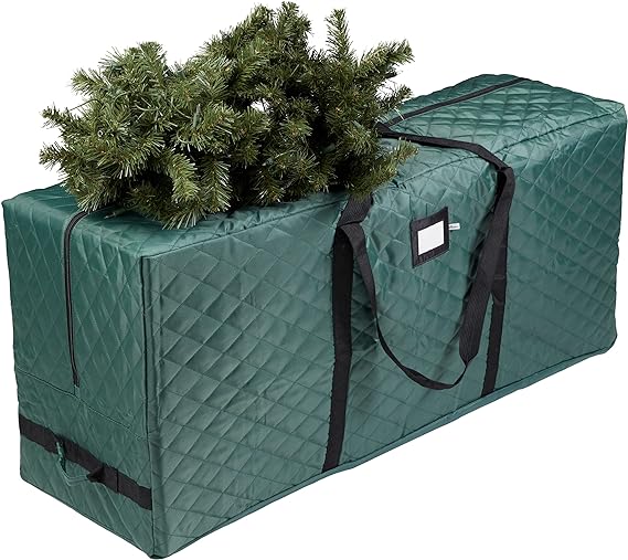 Zober Christmas Tree Storage Bag - Open Top, Quilted Christmas Tree Storage Box for Disassembled Trees up to 7.5 Feet with Carry Handles and Dual Zipper - 48x15x20 Inches, Green