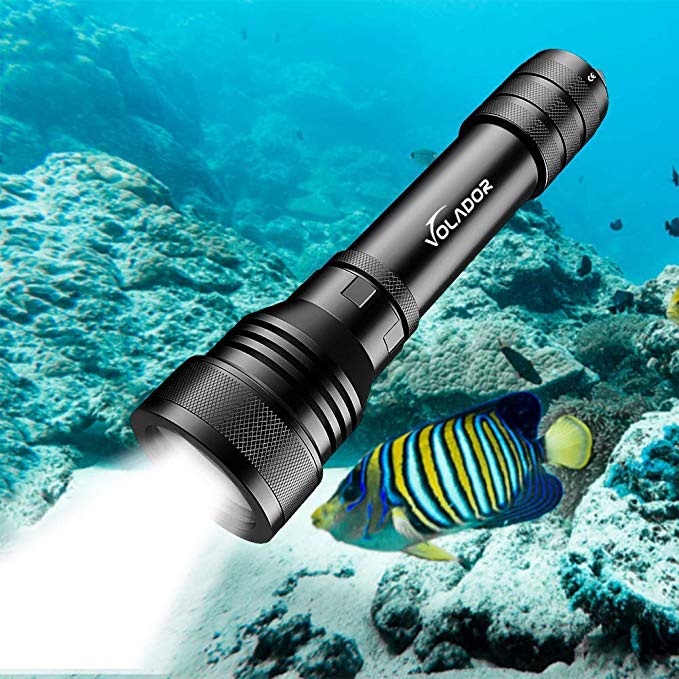 Dive Torch, Volador 2000 Lumens LED Scuba Diving Flashlight, Rechargeable Waterproof Underwater Flash Light Torches, 150 Meters Submersible Lights with 2X 18650 Battery and Charger