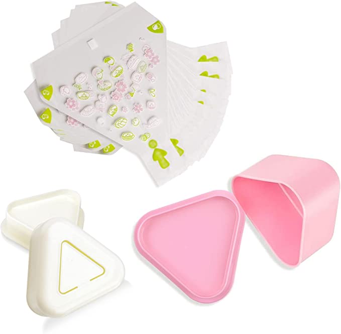 ChasBete Rice Mould Set, DIY Sushi Maker, 2 Onigiri Mould   100 Disposable Onigiri Wrappers & Stickers