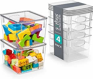 Sorbus Medium Storage Containers with Lids - Small Plastic Storage Bins - Toy Organizers and Storage Bin - Clear Containers for Organizing (4 Pack)