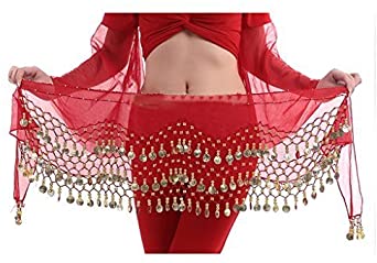 Hee Grand 3 Rows Belly Dancing Dance Hip Scarf Skirt Belt With 128 Coins