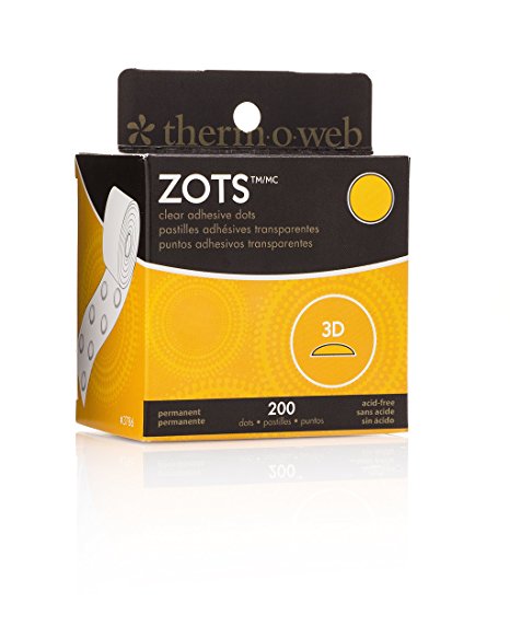 Thermoweb Zots Clear Memory Adhesive Dots, 3-D, 1/2-Inch, 200-Pack