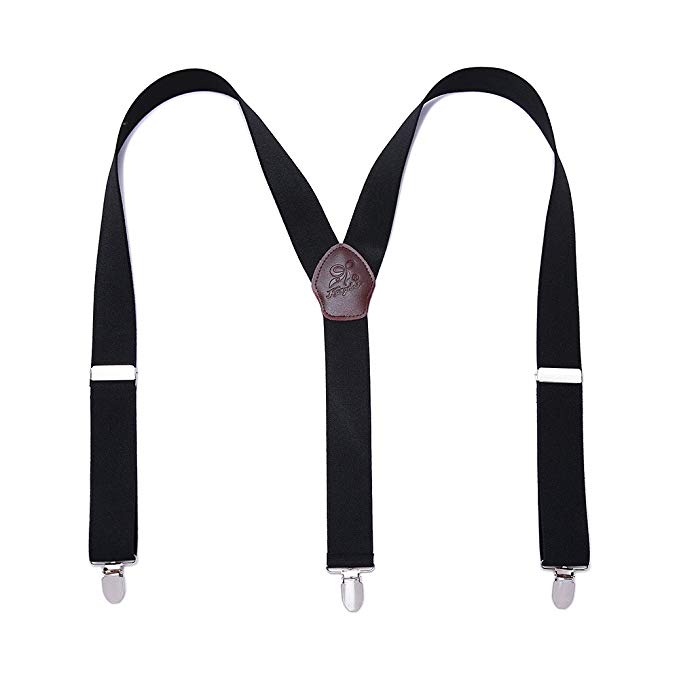 Y Back Suspenders KANGDAI Elastic Straight 3 Clips Mens Casual Suspenders for ceremony Father's Day