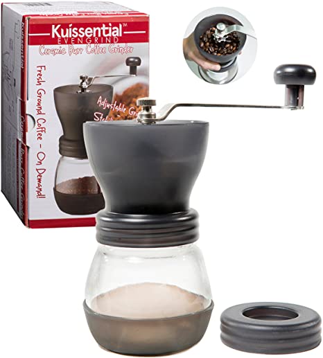 Coffee Burr Grinder- The Original EvenGrind Manual Ceramic Burr Grinder with Patented Stability Cage- Even Coffee Grounds Guaranteed! by Kuissential