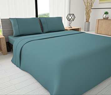 Novelty Bedding 625 Thread Count Egyptian Cotton Blend Solid Sheet Set with Piping Accents Queen Sheet Set ,Teal