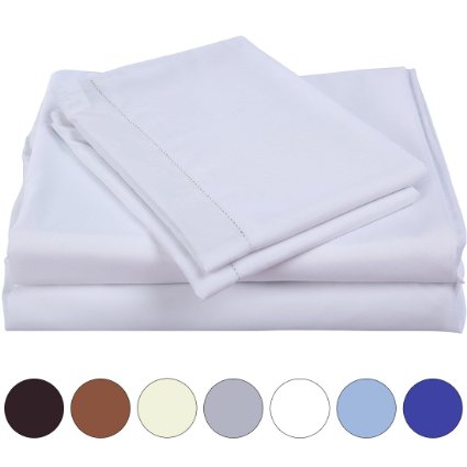 Balichun 1800 4-Piece Bed Sheet Bedding Set 100 Brushed Hypoallergenic Microfiber with Deep Pocket Fitted Sheet Super SoftEasy CareQueenKingQueen White