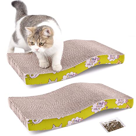 Cat Scratcher Cardboard with Catnip, Recycle Corrugated Scratching Pad Reversible Replacement Scratcher Pad Lounge Sofa Bed (S Shape Cat Scratch Pad)