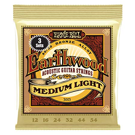 EARTHWOOD MEDIUM LIGHT 80/20 BRONZE ACOUSTIC GUITAR STRINGS 3 PACK - 12-54 GAUGE