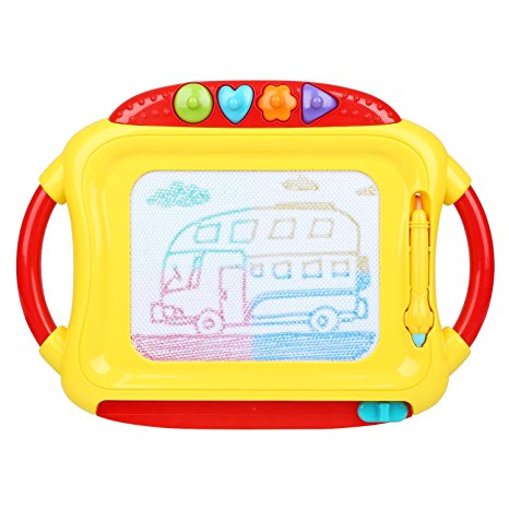 Peradix Doodle Magnetic Drawing Board Sketch Tablet Education Writing Drawing Painting Colorful Erasable Toy for Toddler Kids (Red&Yellow)