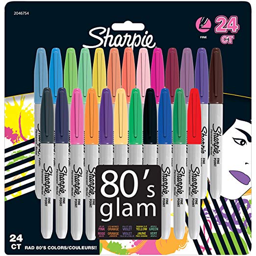 Sharpie Permanent Markers, Fine Point, 80s Glam Colors, 24 Pack