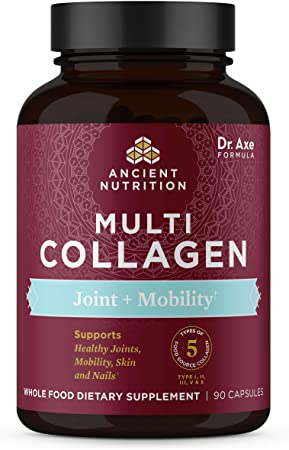 Multi Collagen Capsules, Joint   Mobility, Collagen Pills Formulated by Dr. Josh Axe, 5 Types of Food Sourced Collagen, Supplement Supports Joints, Hair & Nails, 90 Count - 30 Servings