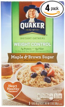 Quaker Instant Oatmeal Weight Control, Maple Brown Sugar, 8-Count Boxes (Pack of 4)