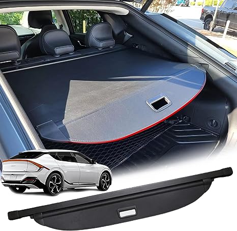 Volcaner Cargo Cover for Kia EV6 Accessories,Leather Retractable Rear Trunk Organizer Trunk Cover Privacy Security Screen Shield Shade for 2022 2023 Kia EV6 Accessories (Leather)