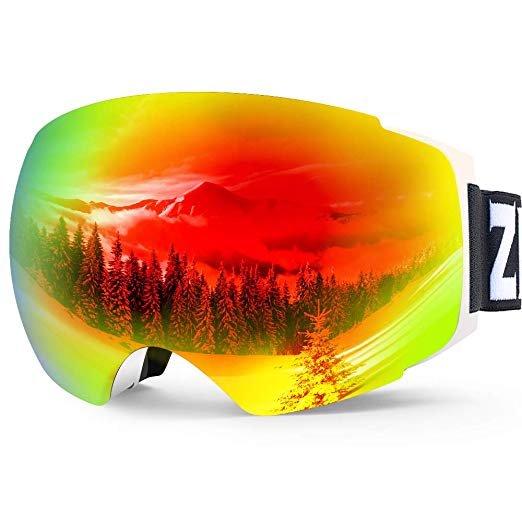 Zionor X4 Ski Snowboard Snow Goggles Magnet Dual Layers Lens Spherical Design Anti-Fog UV Protection Anti-Slip Strap for Men Women