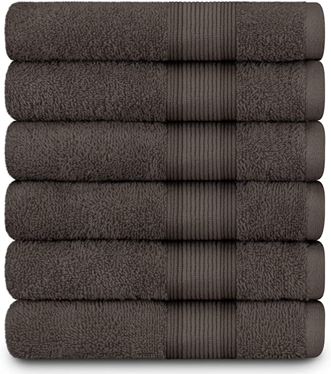 Adobella 6 Hand Towels, 100% Cotton, Premium Combed, 16 x 28 inches, Super Soft and Absorbent Hand Bathroom Towel, Quick Dry, Hotel Spa Quality, Gray (Pack of 6)