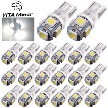 YITAMOTOR 20 PCS T10 Wedge 5-SMD 5050 White LED Light bulbs W5W 2825 175 192 168 194