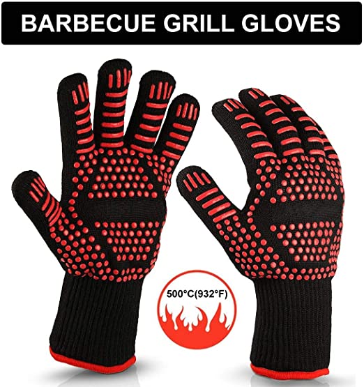 REALMAX® 【1 Pair BBQ Grill Gloves,932°F Extreme Heat Resistant Protection With Silicone Cotton Lining Protector Thick Light-Weight Flexible For Barbecue Cooking Oven Mitts Grilling Baking Certified