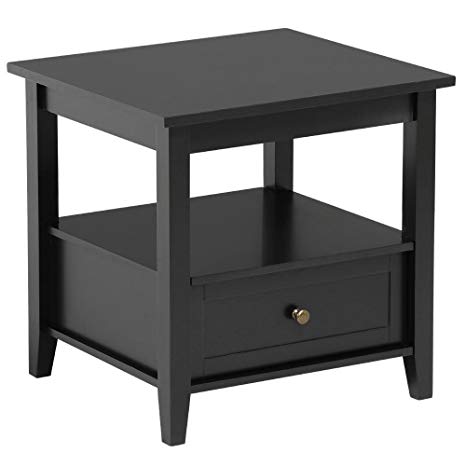 Yaheetech Black Wood End Table/Night Stand with Drawer and Open Shelf for Storage Bed/Chair/Sofa Side Table