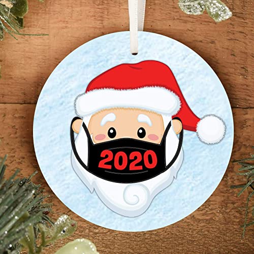 Santa Wearing Mask 2020 Christmas Tree Ornament Comes with White Satin Ribbon Funny Xmas Gift Limited Edition