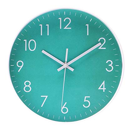 Modern Simple Wall Clock Indoor Non-Ticking Silent Sweep Movement Wall Clock for Office,Bathroom,Livingroom Decorative 10 Inch Teal