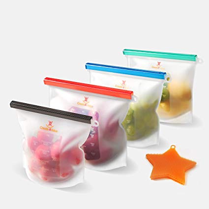 Reusable Silicone Food Bags Storage - Sous Vide Bag Airtight Ziploc Seal Kitchen Cooking, Preservation Container Keeps Snack, Sandwich Lunch Fresh, Leak Proof, Freezer Microwave Safe, Large Small Size