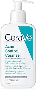 CeraVe Face Wash Acne Treatment | 2% Salicylic Acid Cleanser with Purifying Clay for Oily Skin | Blackhead Remover and Clogged Pore Control | Fragrance Free, Paraben Free & Non Comedogenic| 8 Ounce