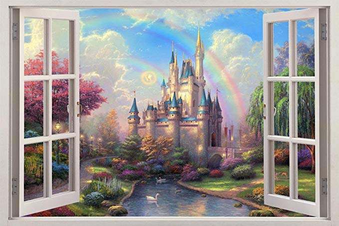 Fantasy Princess Castle 3D Window View Decal Wall Sticker Decor Art Mural H68, Giant