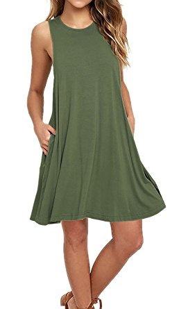 AUSELILY Women's Sleeveless Pockets Casual Swing T-shirt Dresses