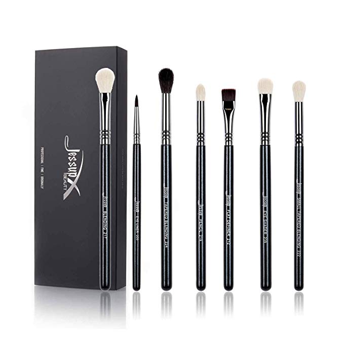 Jessup Professional Eyeshadow Brush Set 7pcs - Eye Tapered Blending Liner Pencil Shader Flat Definer, Black/Silver T077
