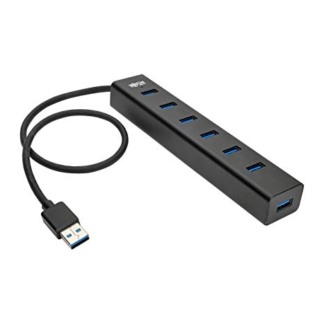 TRIPP LITE 7-Port Portable USB 3.0 SuperSpeed Mini Hub/Splitter Portable Aluminum 5 Gbps Data Transfer, Black (U360-007-AL)