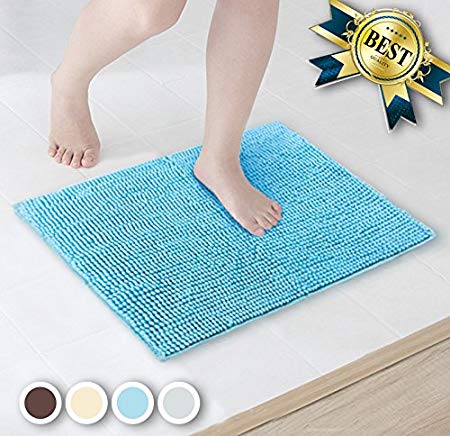 Walensee Bathroom Rug Chenille, Super Soft Microfiber Bathroom Mat, Non-Slip, Water Absorbent, Washable Bath Mat and Rug for Tub, Shower, Kitchen and Bath Room (17x24) (Blue)