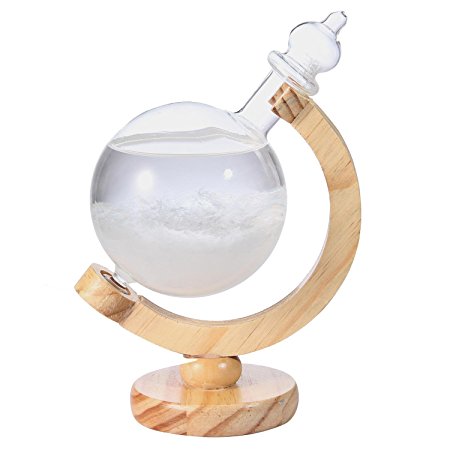 Storm Glass- Aolvo Globe Crystal Home Office Decors Birthday Gifts Creative Stylish Storm Weather Glass Forecaster Barometer with Original Wood Base